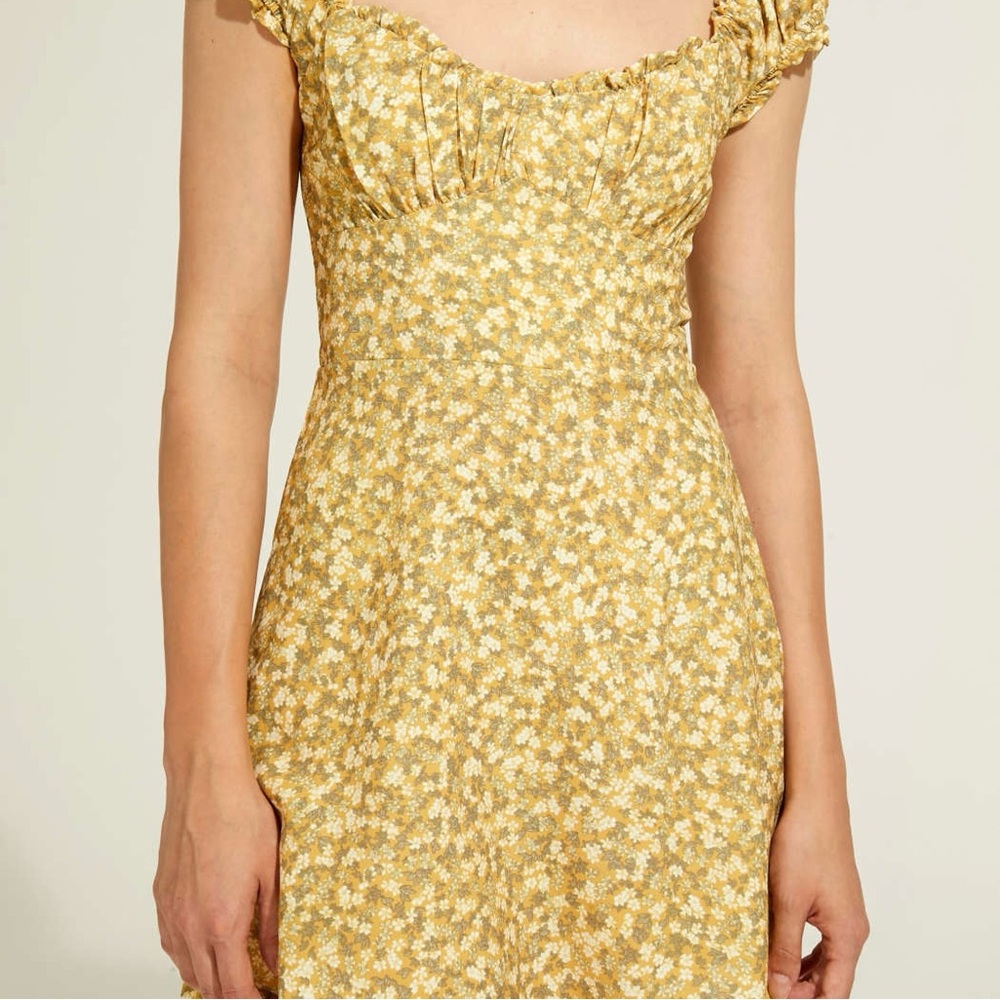 ZARA floral cotton puff sleeves mini dress yellow size XS